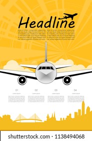 Airplane let’s go to trip and infographic, poster, template. vector illustration
