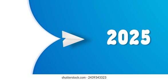 airplane going towards goal, plan, action. 2025 year plan idea concept. business creativity new idea discovery innovation technology.