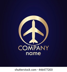 airplane gold circle logo /vector illustration