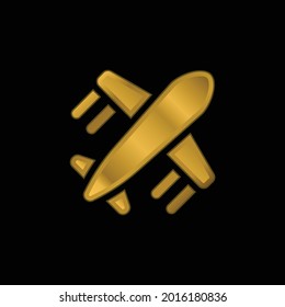 Airplane gold plated metalic icon or logo vector