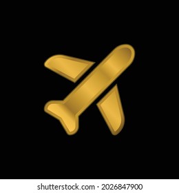 Airplane gold plated metalic icon or logo vector
