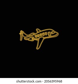 Airplane gold plated metalic icon or logo vector