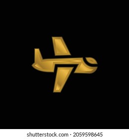 Airplane gold plated metalic icon or logo vector