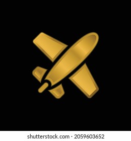 Airplane gold plated metalic icon or logo vector