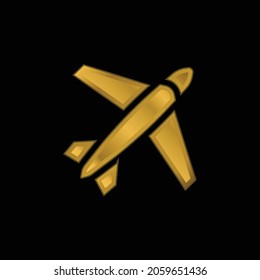 Airplane gold plated metalic icon or logo vector
