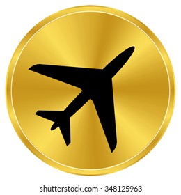 Airplane - gold vector icon