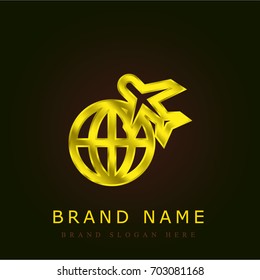 Airplane golden metallic logo