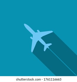 Airplane graphic icon. Aircraft sign isolated on blue green background. Flat style. Vector illustration   