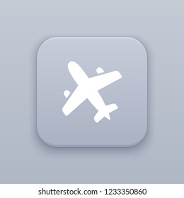 Airplane, gray vector button with white icon on gray background
