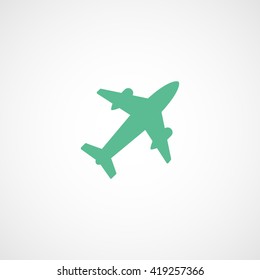 Airplane Green Flat Icon On White Background