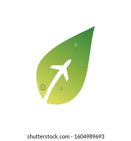 airplane and green leaf logo design. travel logo template.