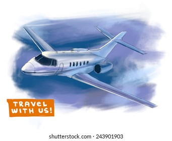 Airplane hand drawn colorful vector illustration 
