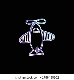 Airplane Hand Drawn Toy From Top View blue gradient vector icon