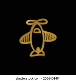 Airplane Hand Drawn Toy From Top View gold plated metalic icon or logo vector