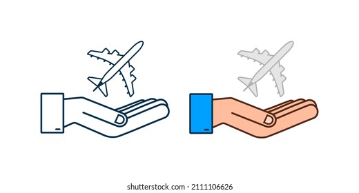 Airplane hand icon, great design for any purposes. Hand drawn paper airplane. Continuous line drawing. Vector icon