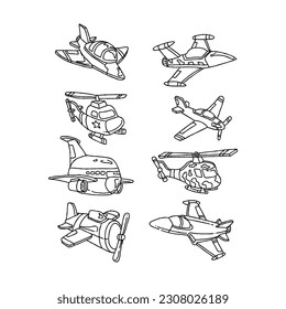 airplane handrawn doodle illustration vector set