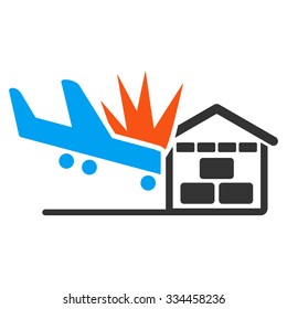 Airplane Hangar Crash vector icon. Style is flat symbol, rounded angles, white background.