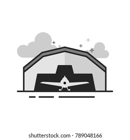 Airplane hangar icon in flat outlined grayscale style. Vector illustration.