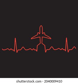 Airplane And Heart Beat Vector Illustration.