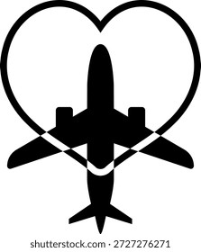 Icono de anillo de avión y corazón
