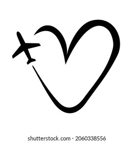 airplane heart symbol vector design
