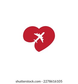 airplane and heart vector design for icon,symbol or logo. travel template logo