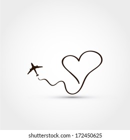 Airplane heart vector illustration