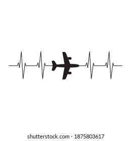 Airplane Heartbeat, family vacation. Vector illustration isolated on background.