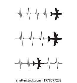 Airplane Heartbeat, family vacation. Vector illustration isolated on background.
