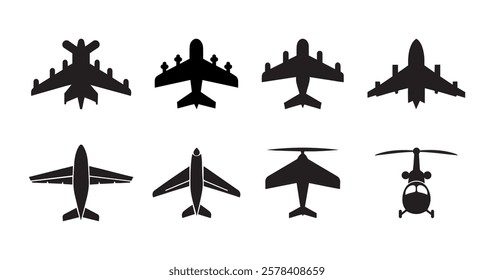 Airplane and helicopter icons isolated white background