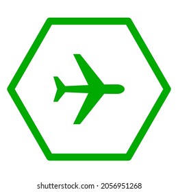 Airplane and hexagon on white