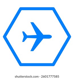 Airplane and hexagon on white