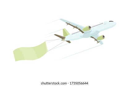 Airplane holding banner message visually concept. Business, airplane, banner, Vector Flat Illustration 