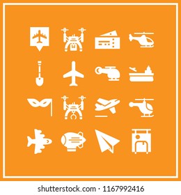 airplane icon. 16 airplane vector set. plane, eye mask, suitcase and airport pin icons for web and design about airplane theme