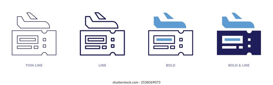 Airplane icon in 4 different styles. Thin Line, Line, Bold, and Bold Line. Duotone style. Editable stroke.