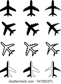 Airplane Icon, Aeroplane Icon Design Collection Vector Art Illustration