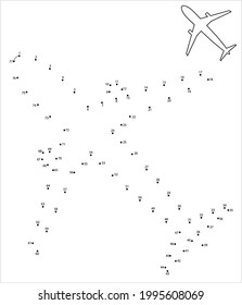 Airplane Icon, Aeroplane Icon, Engine Powered Fixed Wing Aircraft, Puzzle Containing A Sequence Of Numbered Dots Vector Art Illustration