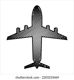 Airplane Icon, Aeroplane Icon, Engine Powered Fixed Wing Aircraft Vector Art Illustration