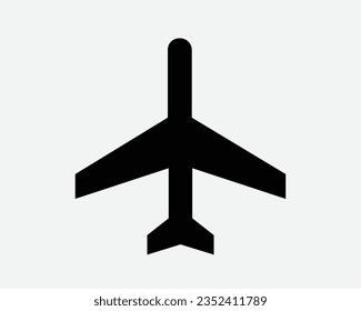 Airplane Icon. Air Plane Aeroplane Airport Airline Fly Flight Aircraft Jet Shape Black White Vector Clipart Graphic Illustration Artwork Sign Symbol
