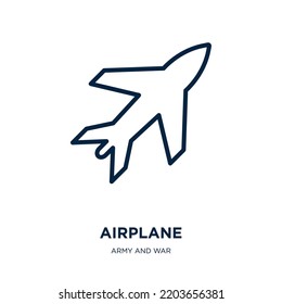airplane icon from army and war collection. Thin linear airplane, travel, delivery outline icon isolated on white background. Line vector airplane sign, symbol for web and mobile