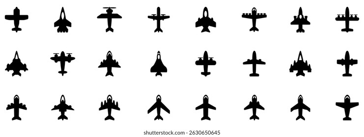 Airplane icon. Black airplane icon collection. Set of black plane silhouette icon. Vector Illustration. Vector Graphic. EPS 10