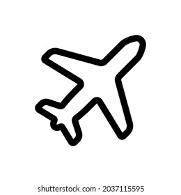 Airplane icon. Black contour linear silhouette. Top view. Vector simple flat graphic illustration. The isolated object on a white background. Isolate.