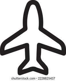 Icono del avión. Silueta lineal de contorno negro. Vista superior. Ilustración gráfica plana vectorial simple.