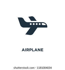 Airplane icon. Black filled vector illustration. Airplane symbol on white background. Can be used in web and mobile.