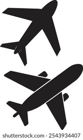 Silhuetas de avião vetorial de diferentes estilos e direções.