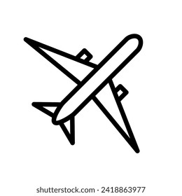 Airplane icon. Black linear plane icon. Flight transport symbol. Travel concept. Vector illustration