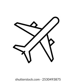 Airplane icon. Black linear plane icon. Flight transport symbol. Travel concept. Vector illustration