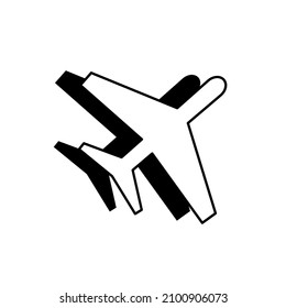 Airplane icon. Black shadow. Travel art. Sky transport. Outline design. Simple shape. Vector illustration. Stock image. 