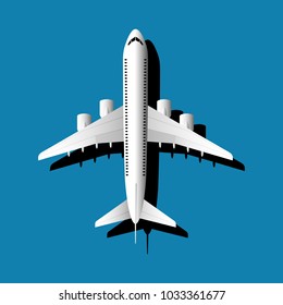 Airplane Icon with Black Shadow. Vector Illustration. Realistic Design Style. Travel Sign.