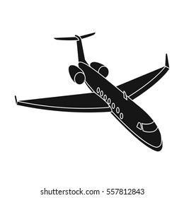 Airplane icon in black style isolated on white background. Rest and travel symbol stock vector illustration.